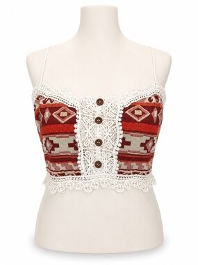 gimmicks by BKE Red Aztec Crochet-Trim Spaghetti Strap Crop Top